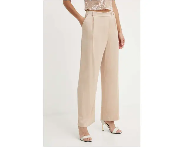 Sisley pantaloni femei, culoarea bej, lat, high waist, 4Q6ZLF05V
