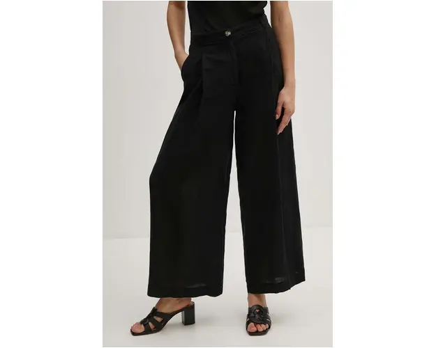 Sisley pantaloni din in culoarea negru, drept, high waist, 41I4LF04E