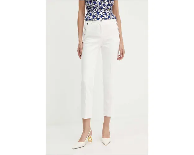 Morgan pantaloni PRATY femei, culoarea alb, mulata, high waist, PRATY