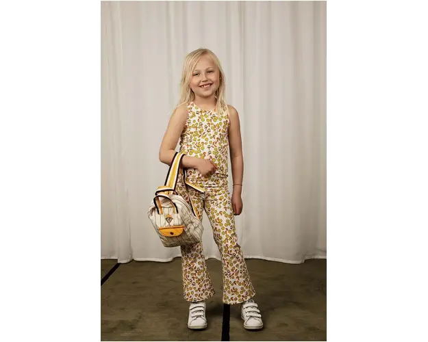 Mini Rodini pantaloni copii Flowers culoarea galben, cu imprimeu