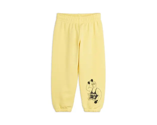 Mini Rodini pantaloni de trening din bumbac pentru copii Weight lifting culoarea galben, uni