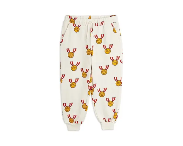 Mini Rodini pantaloni de trening din bumbac pentru copii Medals culoarea alb, cu model