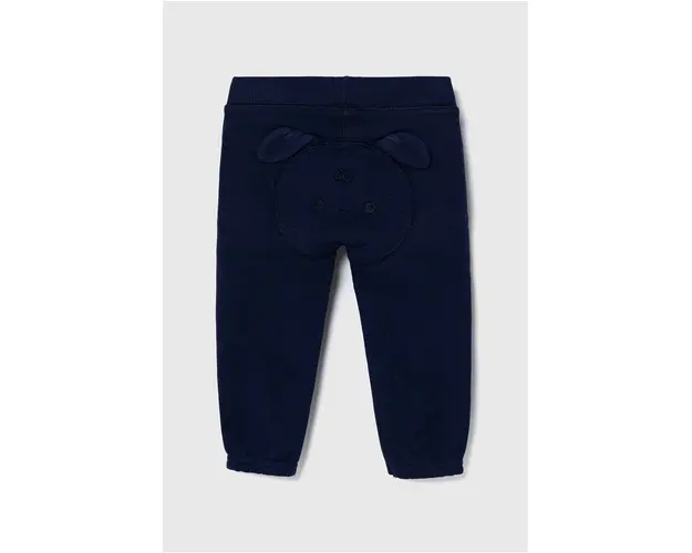 United Colors of Benetton pantaloni de trening din bumbac pentru bebelusi culoarea albastru marin, cu imprimeu