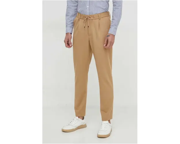 BOSS pantaloni barbati, culoarea bej, drept 50509536