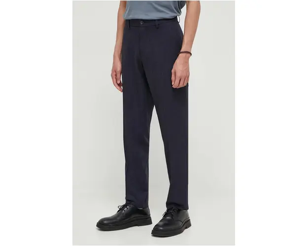 Les Deux pantaloni din lana culoarea albastru marin, drept