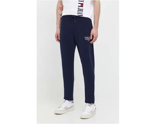 Tommy Jeans pantaloni de trening din bumbac culoarea bleumarin, cu imprimeu DM0DM18357