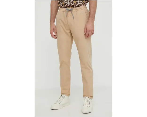 PS Paul Smith pantaloni de bumbac culoarea bej, mulata