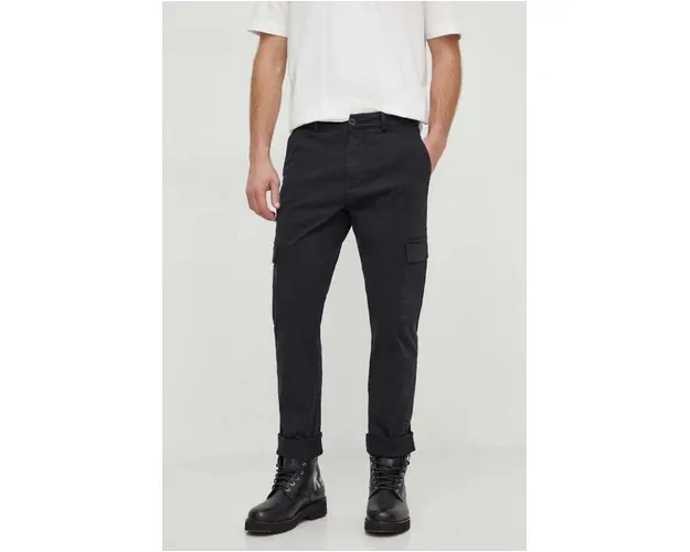 Pepe Jeans pantaloni barbati, culoarea negru, cu fason cargo