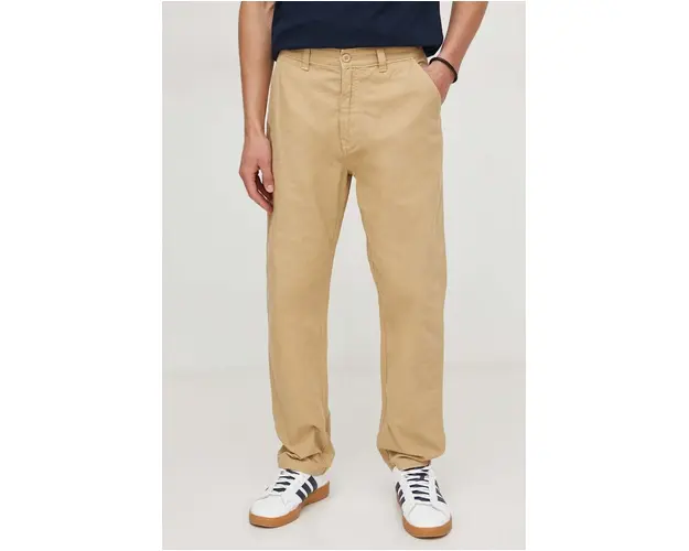 Pepe Jeans pantaloni de bumbac culoarea bej, drept