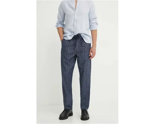 Les Deux pantaloni din in culoarea albastru marin, drept