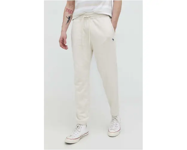 Abercrombie & Fitch pantaloni de trening culoarea bej, neted