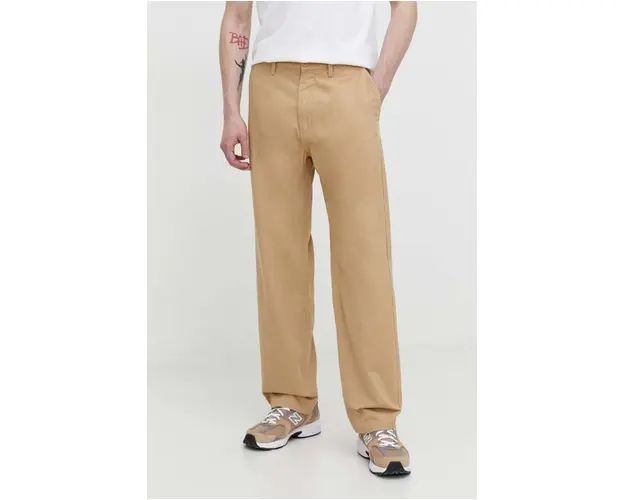 Quiksilver pantaloni de bumbac culoarea bej, drept
