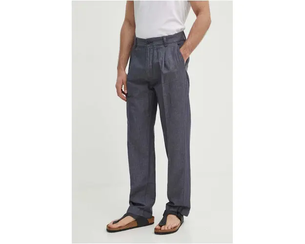 Pepe Jeans pantaloni RELAXED PLEATED LINEN PANTS barbati, culoarea gri, cu fason chinos, PM211700