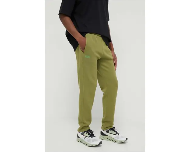 American Vintage pantaloni de trening culoarea verde, neted