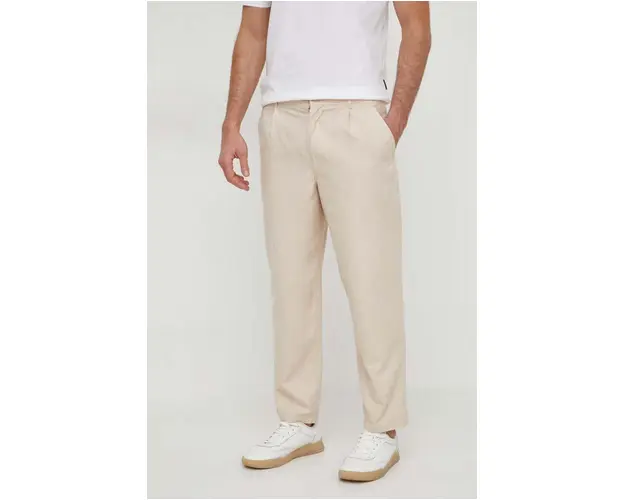 Desigual pantaloni barbati, culoarea bej, drept