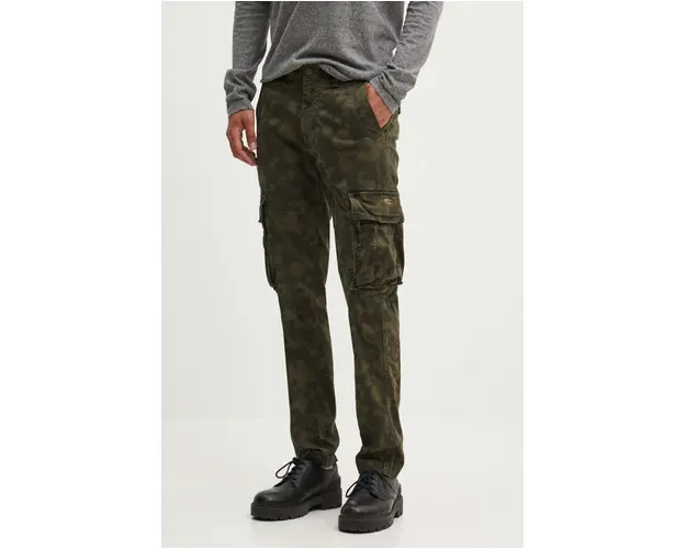 Superdry pantaloni barbati, culoarea verde, mulata