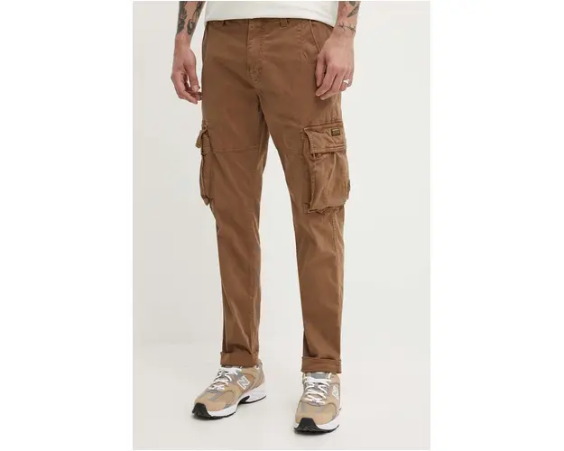 Superdry pantaloni barbati, culoarea maro, mulata