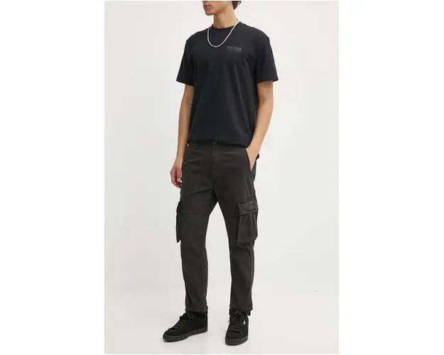 Superdry pantaloni barbati, culoarea negru, mulata
