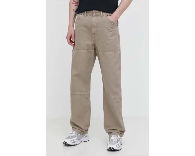 Superdry pantaloni de bumbac culoarea bej, drept