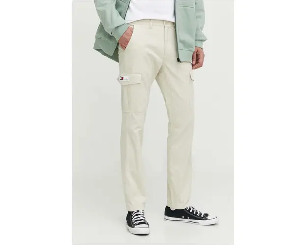 Tommy Jeans pantaloni barbati, culoarea bej, mulata DM0DM18940