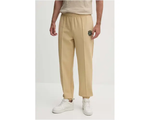 Lacoste pantaloni de trening culoarea bej, neted