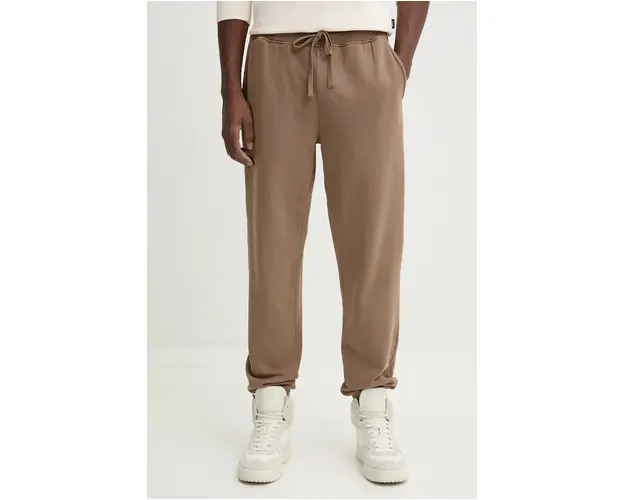 Herschel pantaloni de trening din bumbac culoarea maro, neted