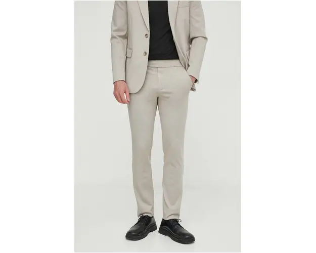 Bruuns Bazaar pantaloni barbati, culoarea bej, drept