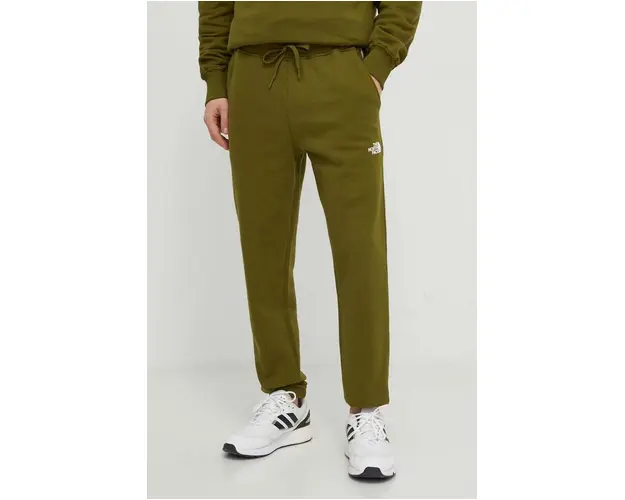The North Face pantaloni de trening din bumbac culoarea verde, cu imprimeu, NF0A87DEPIB1
