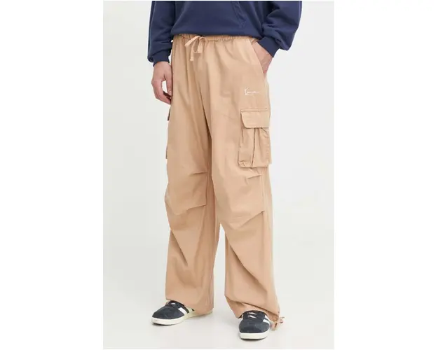 Karl Kani pantaloni de bumbac culoarea bej, drept