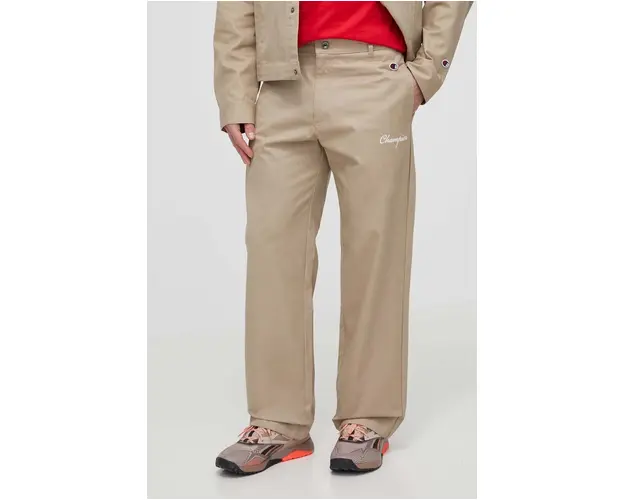 Champion pantaloni de bumbac culoarea bej, drept, 219860