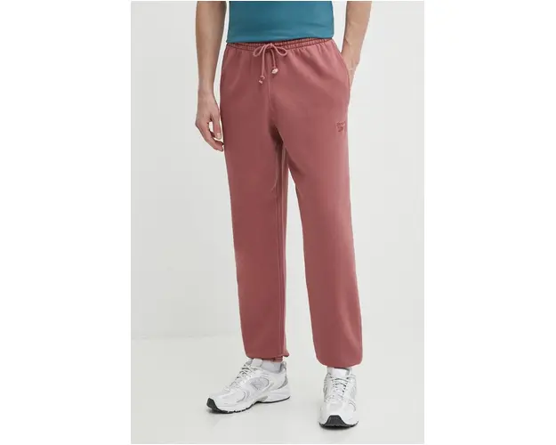Reebok pantaloni de trening culoarea bordo, neted, 100076352