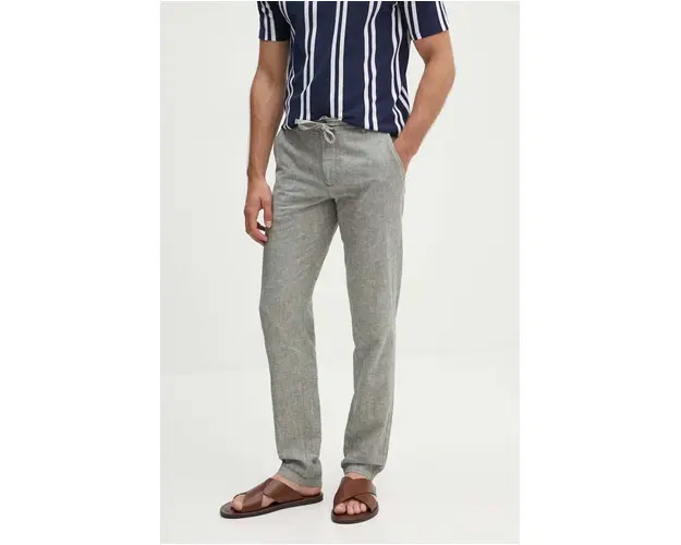 Lindbergh pantaloni din amestec de in culoarea verde, drept, 30-008003