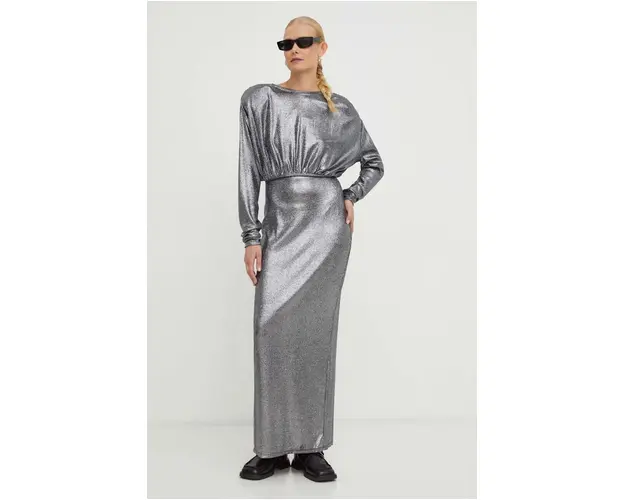 Gestuz rochie culoarea argintiu, maxi, mulata 10908586