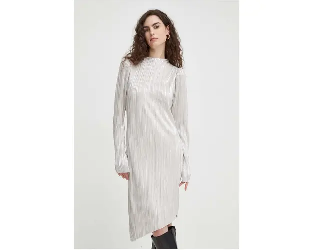 Bruuns Bazaar rochie culoarea argintiu, midi, drept