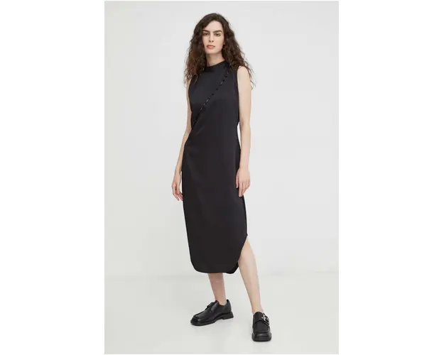Bruuns Bazaar rochie culoarea negru, midi, drept