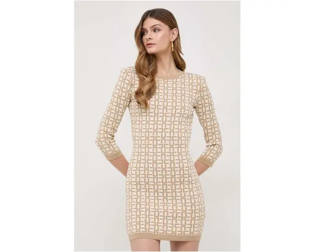 Elisabetta Franchi rochie culoarea bej, mini, mulata