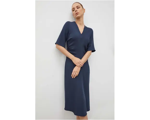 Samsoe Samsoe rochie culoarea albastru marin, midi, evazati