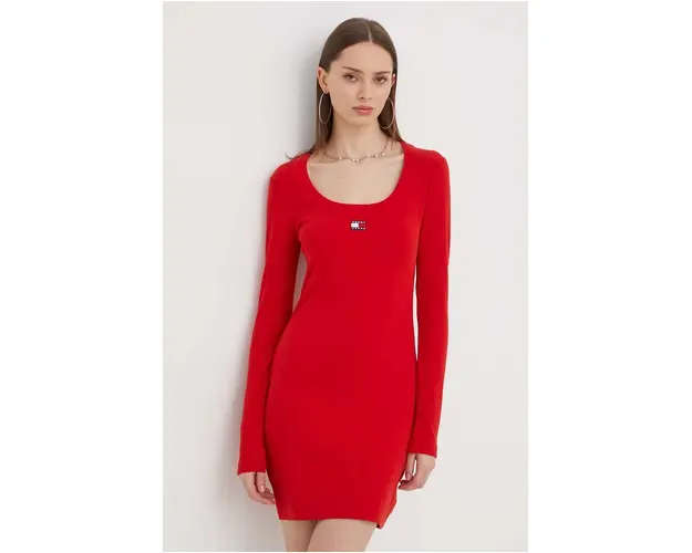 Tommy Jeans rochie culoarea rosu, mini, mulata DW0DW17424