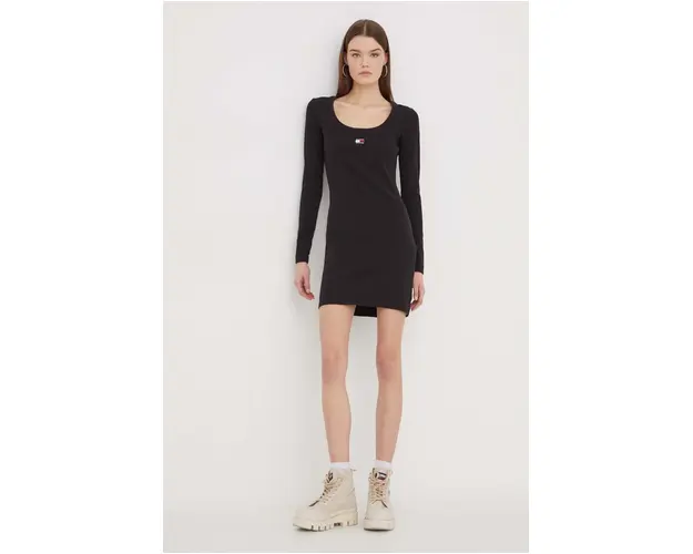 Tommy Jeans rochie culoarea negru, mini, mulata DW0DW17424