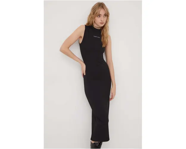 Tommy Jeans rochie culoarea negru, midi, mulata DW0DW17412