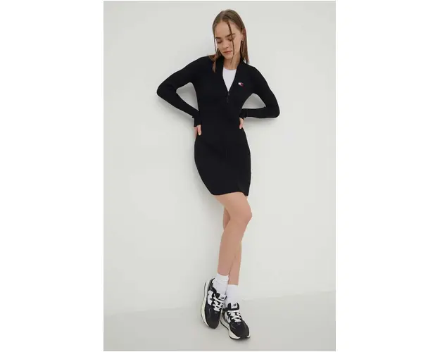 Tommy Jeans rochie culoarea negru, mini, mulata DW0DW17525
