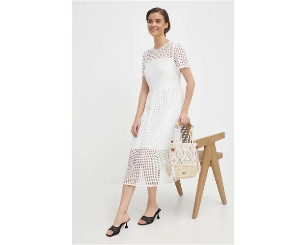 Dkny rochie culoarea alb, midi, evazati, DD4AH520