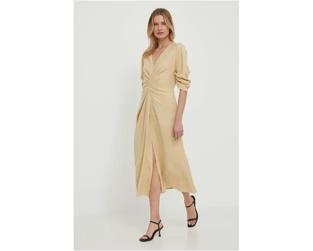 Dkny rochie culoarea bej, midi, evazati, D2A4BIAM