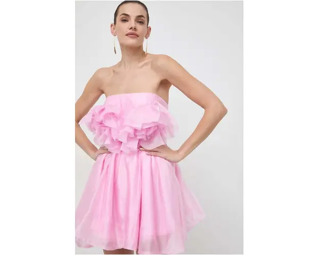 Bardot rochie culoarea roz, mini, evazati