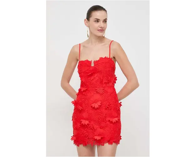 Bardot rochie culoarea rosu, mini, mulata