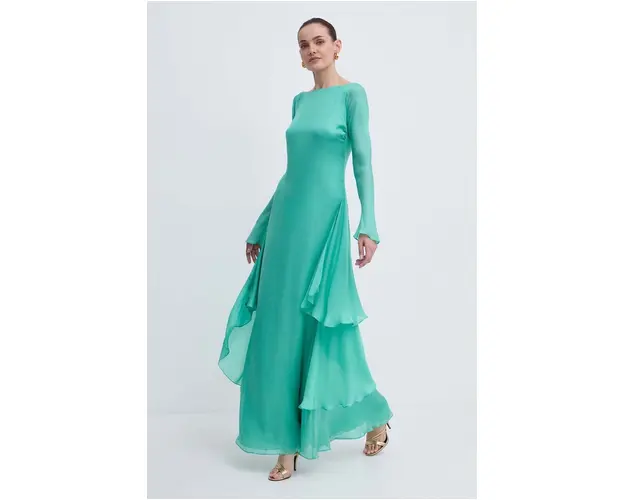Luisa Spagnoli rochie de matase RUNWAY COLLECTION culoarea verde, maxi, evazati, 541121