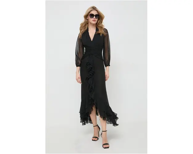 Luisa Spagnoli rochie culoarea negru, midi, evazati