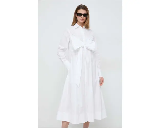 Karl Lagerfeld rochie din bumbac culoarea alb, midi, evazati