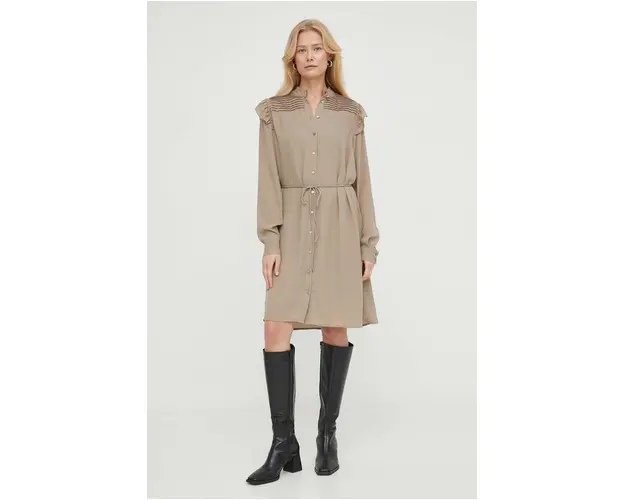 Bruuns Bazaar rochie culoarea bej, mini, evazati