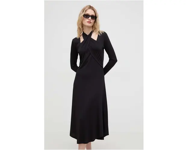 Bruuns Bazaar rochie culoarea negru, midi, drept